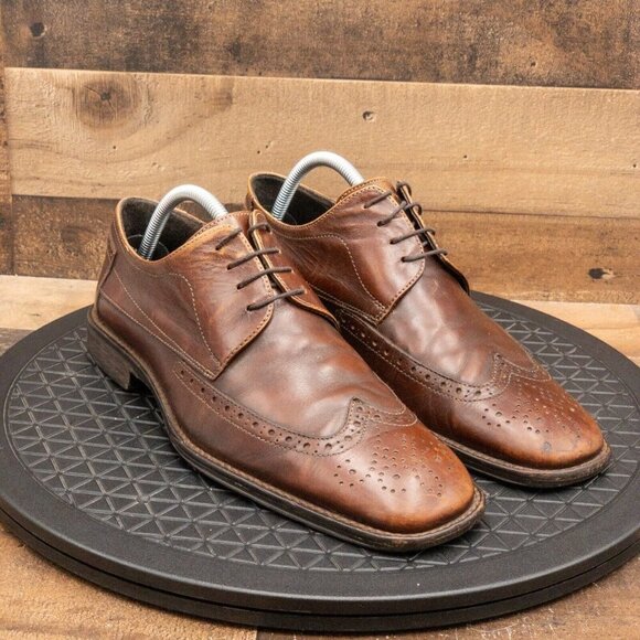 JOHNSTON & MURPHY MENS DRESS SHOES BROWN LEATHER WINGTIPS SQUARE TOE SIZE 9M - Picture 3 of 9